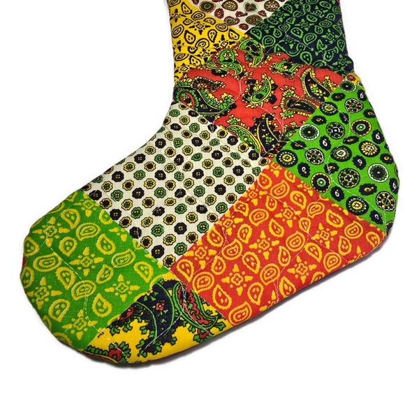 Vintage Patchwork Quilted Christmas Stocking 17" Calico Pattern - Picture 2 of 7